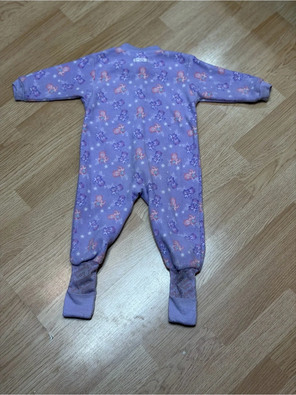 Vintage Snugabye Convert-A-Foot Girls Purple Animal Print Fleece Sleeper Pajamas
